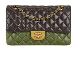 Medium Classic Double Flap, Lambskin, Green/Brown, 18454679(2013/14), DB,